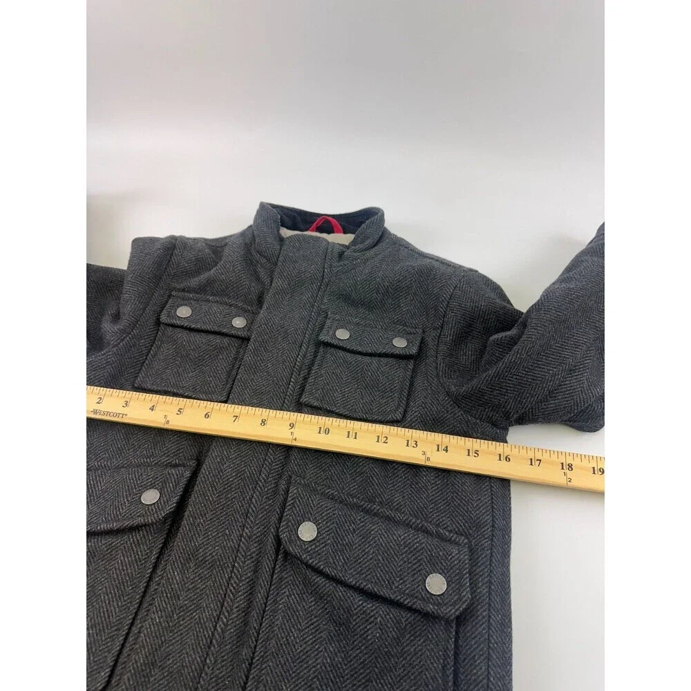 Gap Kids Boys Gray Herringbone Coat Zip Wool Blend Snap Mock Neck Kids Small 6-7